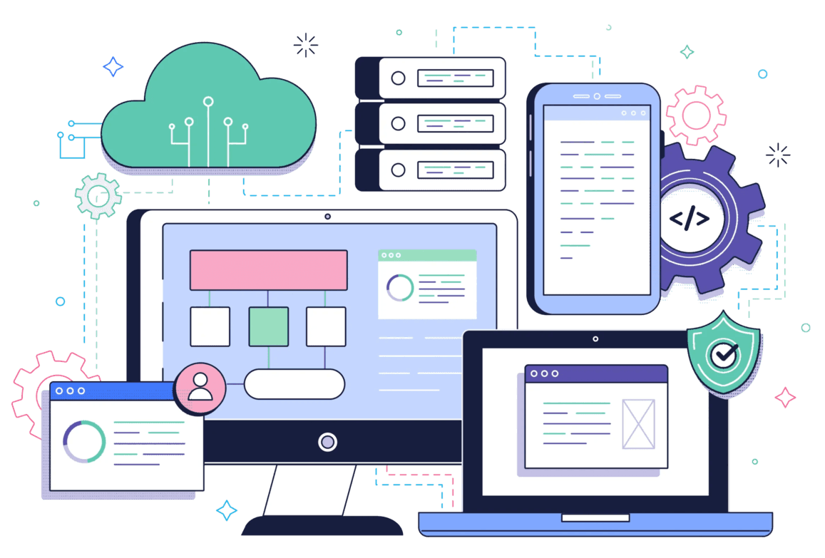 Full stack application architecture spanning browser, API and database layers